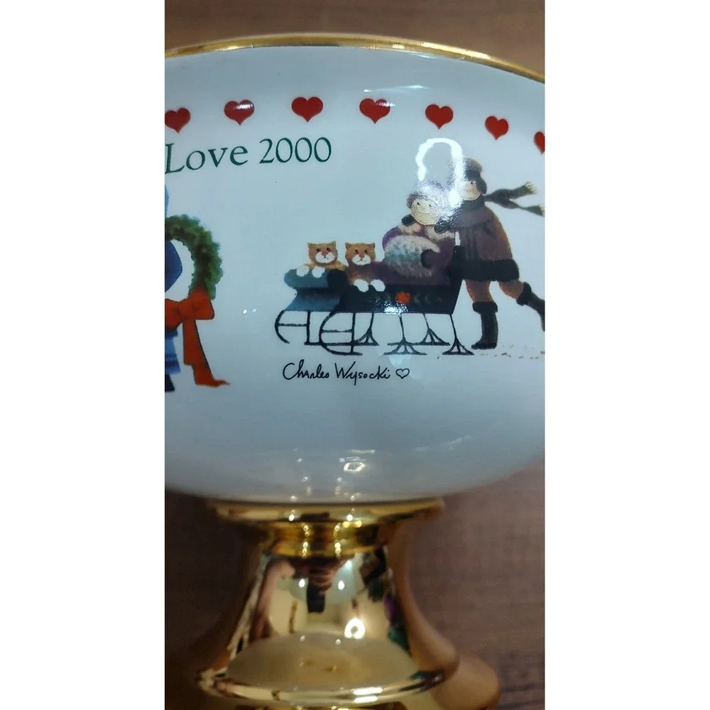 Charles Wysocki Love 2000 porcelain pedestal compote Fruit Bowl Teleflora